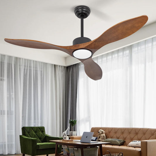 revoici Ceiling Fans with Lights Remote 52inch Solid Amber Color Wood Fan Timing 6Speeds Silent Reversible DC Motor 3CCT LED Light with Memory Lighting Function Indoor Outdoor Fan Farmhouse Bedroom