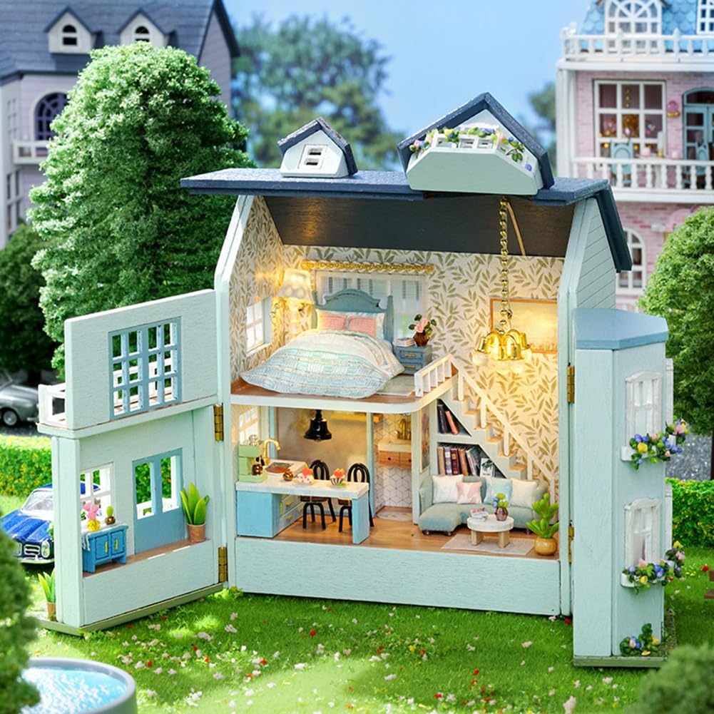 DIY Miniature Wooden Dollhouse Furniture Kit,Mini Handmade Doll House with LED,1:24 Scale Creative Woodcrafts Toys for Adult Friend Lover Birthday Gift (Homely House) Montidey