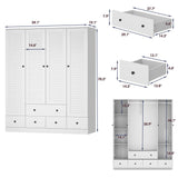 AGOTENI Armoire Wardrobe Closet with 4 Shutter Doors & 2 Hanging Rods, Wood Clothing Storage Cabinet with 5 Drawers & Shelves for Bedroom, White, 19.1" D x 59.1" W x 70.5" H AGOTENI