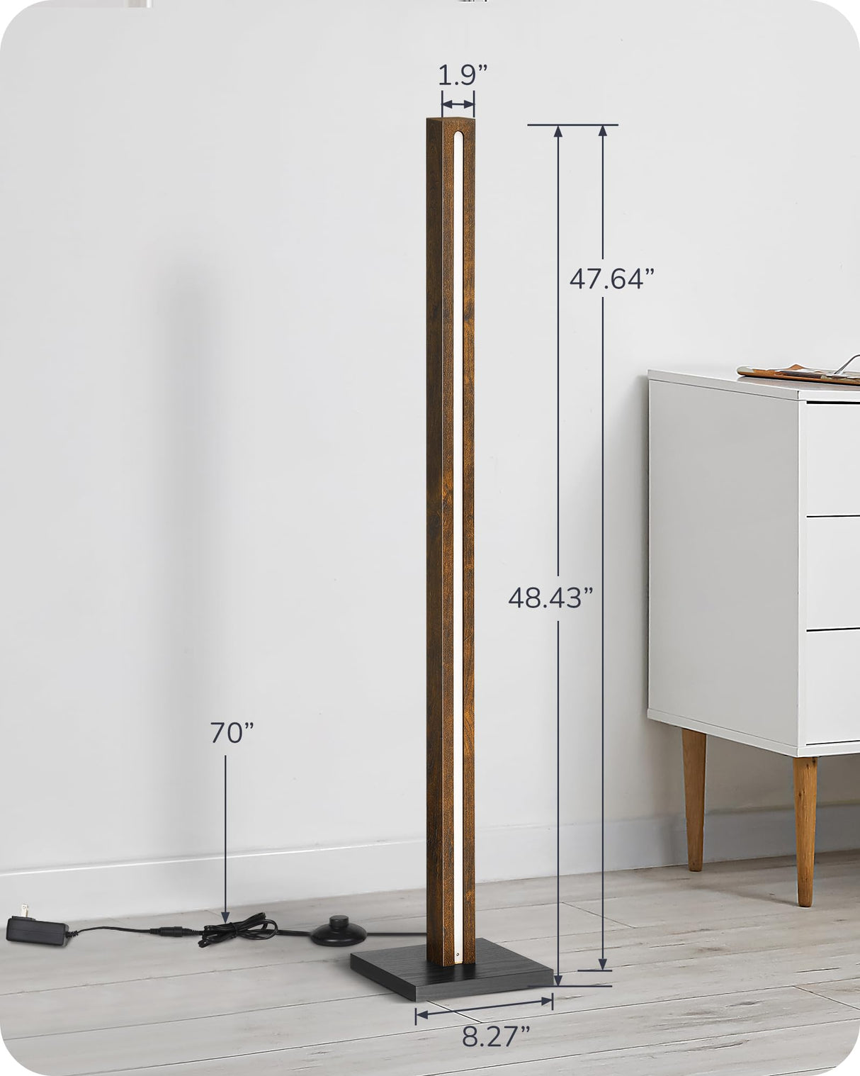 EDISHINE Wooden LED Corner Floor Lamp, Minimalist Dimmable Stick Light with Remote, Modern Standing Light for Living Room, Bedroom, Office, 7 Color Temperature 2700~6000K, 46" EDISHINE