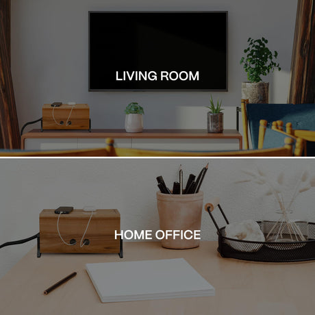 Extra Large Cable Management Box, Wood Cord Hider Box & Organizer for Power Strip, TV Wires & Desk Cable Storage COREMINDED