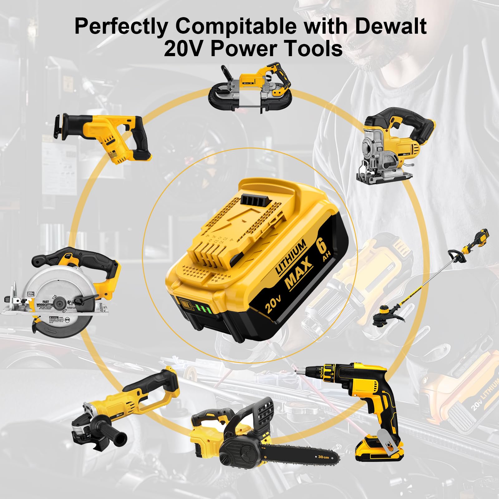 BEKBEKWAY 6.0Ah Replacement for Dewalt 20V Max Battery Compatible with Dewalt 20v Battery Lithium-ion Battery DCB200 DCB205 DCB207 DCB204 DCB201 DCB200 Series Power Tools 4Packs (Yellow) - WoodArtSupply