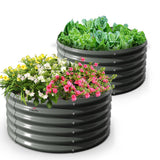 A ANLEOLIFE 2-Pack 4ft x 18” Tall Galvanized Raised Garden Beds Outdoor, Round Metal Planter Box for Planting Vegetables Flowers Herb, Anti-Rust & Easy-Setup, Quartz Grey A ANLEOLIFE