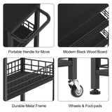 Narrow 4-Tier Rolling Storage Cart with Handle - Modern Black Utility Cart for Small Spaces NORCEESAN