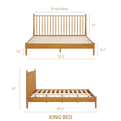 NTC Inno Rustic Oak Wooden Bed Frame with Headboard – Solid Oak & Rubber Wood, Silent Slats, King Size - WoodArtSupply