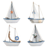 BUYGOO Mini Sailboat Model Decoration - 4-Piece Wooden Miniature Sailing Boat Home Decor Set BUYGO