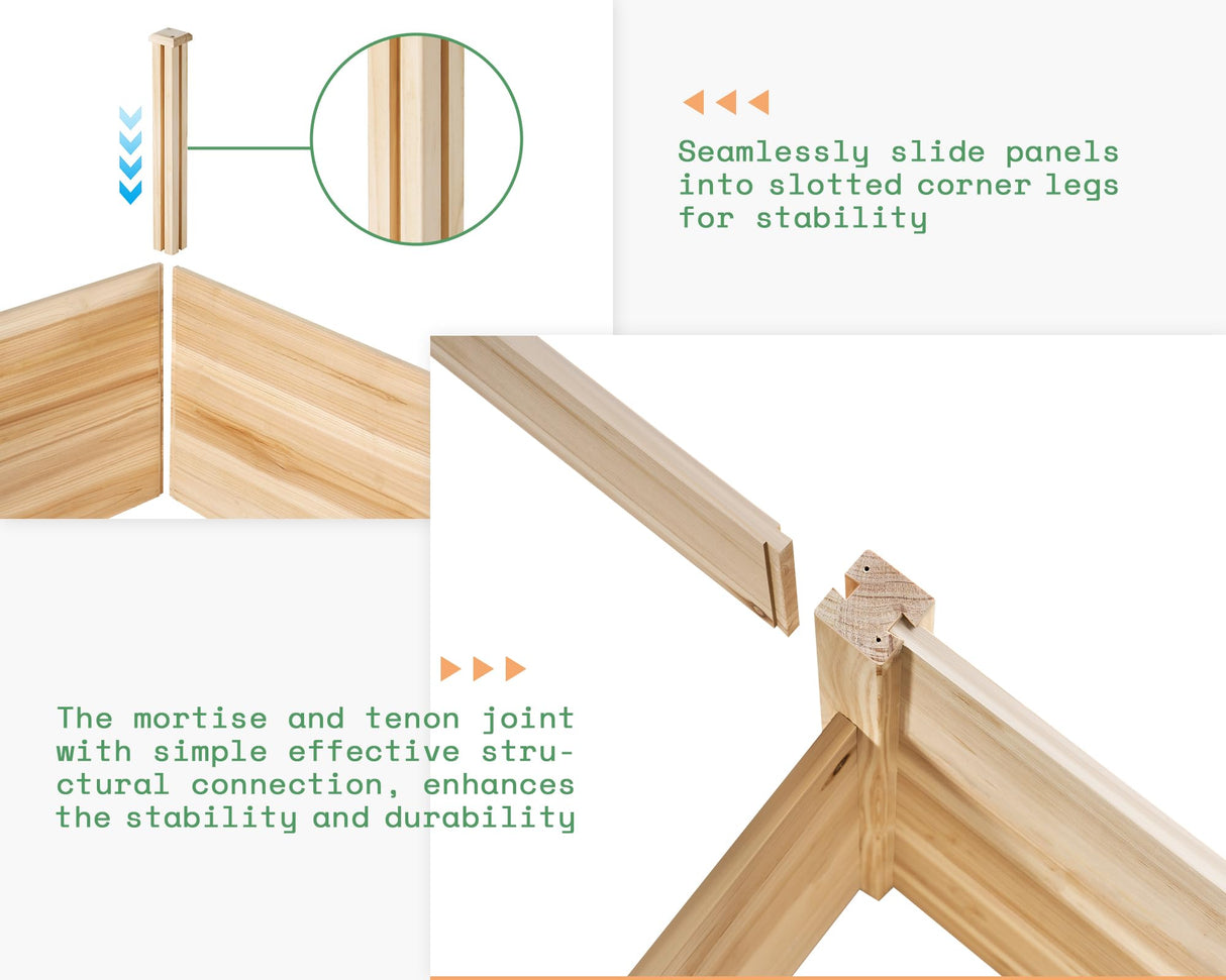 AMERLIFE 12x12x2 FT Wooden Raised Garden Bed, H-Shaped Planter Box with Double-Layer Design, 180 Cu. Ft Capacity for Outdoor Patio & Backyard AMERLIFE