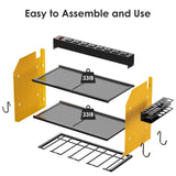 CCCEI Modular Power Tool Organizer Wall Mount with Charging Station. Garage Drill Storage Shelf with Hooks, Heavy Duty Rack, Tool Battery Holder Built in 8 Outlet. Gift for Men. Yellow. CCCEI