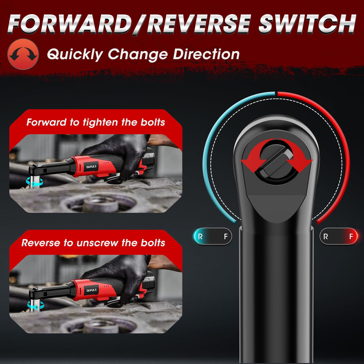 Dufuls 3/8" 18V Extended Cordless Ratchet Wrench, 550RPM 40 Ft-Lbs 4 Inch Electric Ratchet Driver with 2Pcs 2000 mAh Batteries & Charger, Battery Powered Ratchet Wrenches with 8 Sockets Dufuls