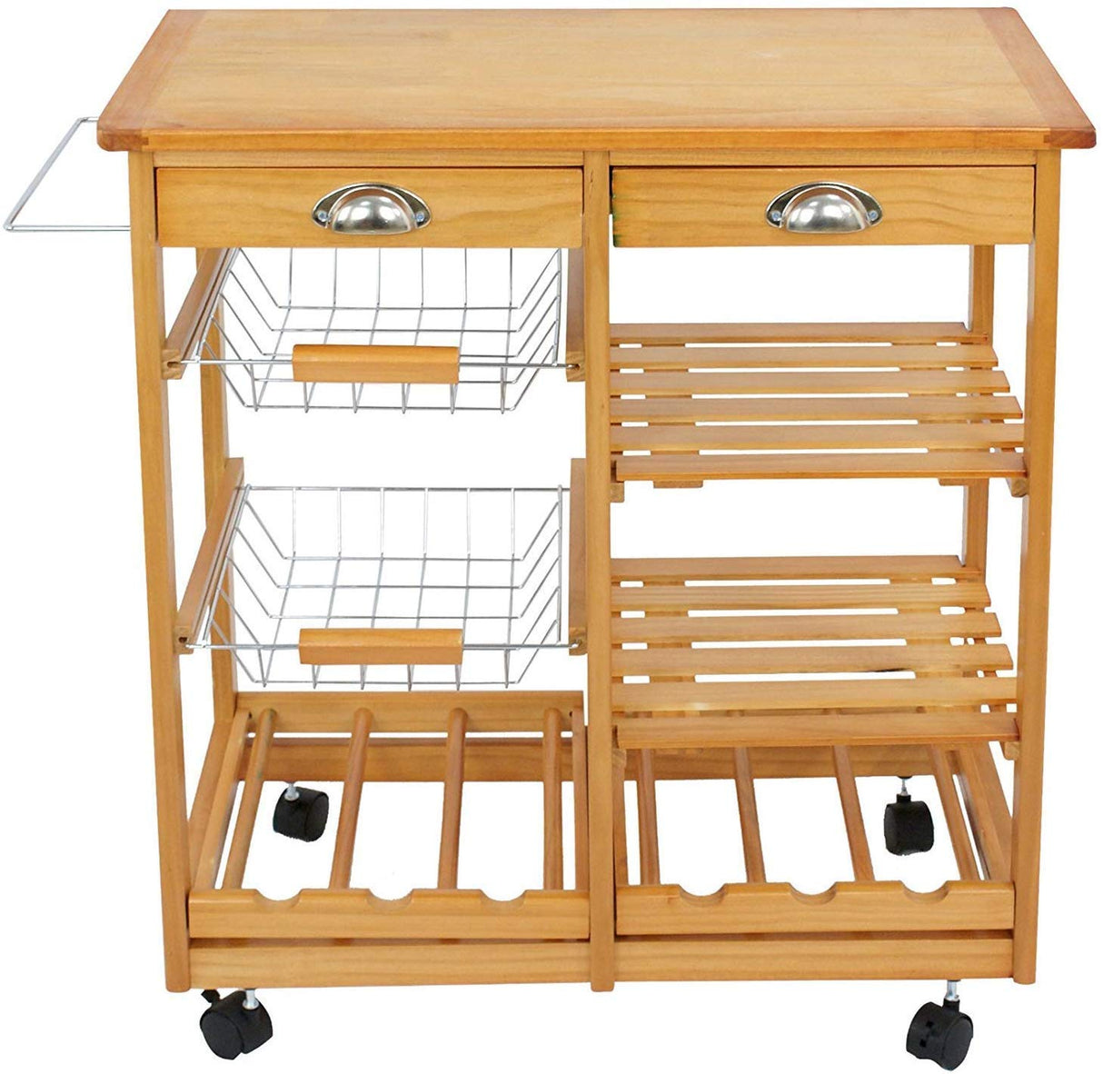 HomGarden Wood Rolling Kitchen Island Storage Cart Dining Trolley Microwave Cart w/Drawer Shelves Basket Stand Counter Top Table HomGarden