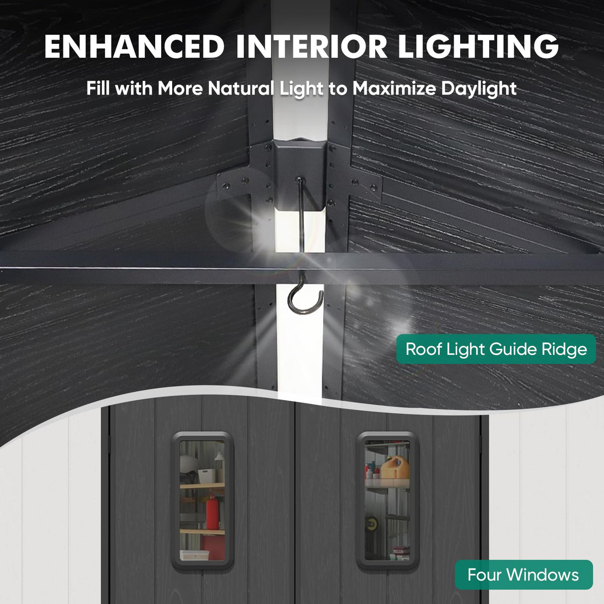 INTER HUT 8x6 Resin Outdoor Storage Shed with Floor, Plastic Tool Shed for Gardening, Patio, and Deck, White/Gray INTER HUT
