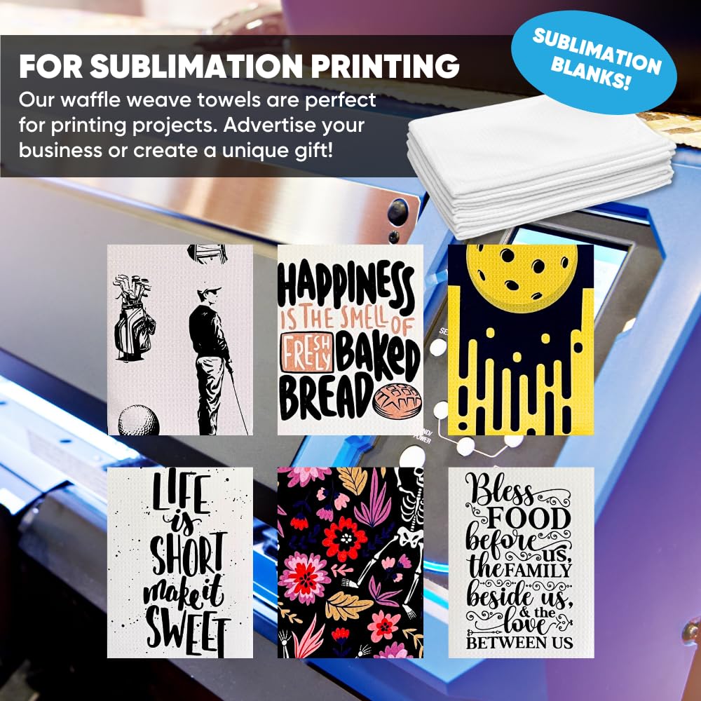 Microfiber Wholesale Sublimation Blanks Towels | Premium Sublimation Kitchen Towels | Waffle Weave Microfiber Towels | Tea Towels | Polyester Towels for Sublimation (16x24 Inches, Pack of 6) Microfiber Wholesale