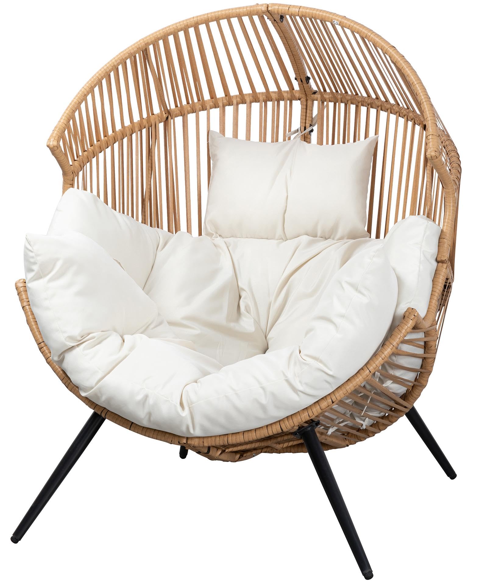 JAMFLY Egg Chair Outdoor Wicker Patio Chair, Oversized Lounger Chair with Cushion Egg Basket Chair for Indoor Living Room Bedroom Outside Patio Backyard Balcony - WoodArtSupply