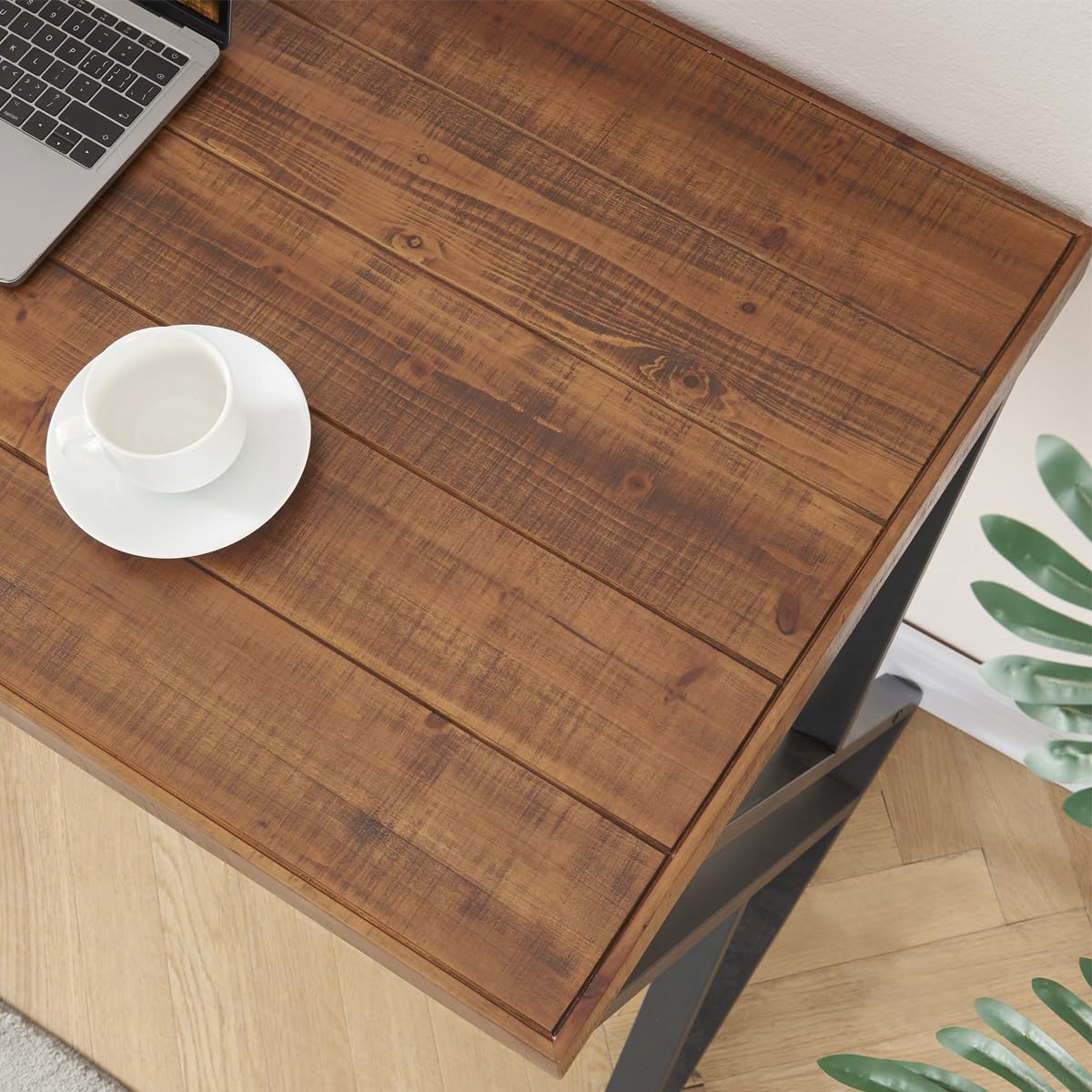 FurniChoi Solid Wood Computer Desk, Modern Real Wood Home Office Desk, Long Rustic Farmhouse Natural Wood Writing Desk, Executive Workstation PC Desk Table for Living Room Bedroom, Brown, 55 inch FurniChoi