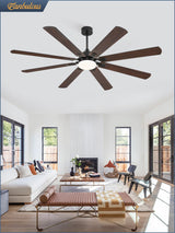 Fanbulous 72 Inch Ceiling Fans with Lights, Black Modern Ceiling Fan with Remote,Large Farmhouse Indoor & Outdoor Ceiling Fan with 8 Dual Finish Blades, Quiet DC Motor, Bright LED Light Fanbulous