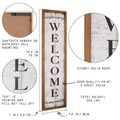 Large Antique Wood Framed Vertical Welcome Sign for Front Door, Porch, Farmhouse Country Welcome Sign Decor, Freestanding or Wall Mount, 36 Inch - WoodArtSupply