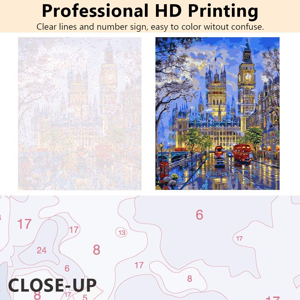 Adults Paint by Numbers Kit - TUMOVO Big Ben DIY Painting by Numbers by Number Kits, London Street Paint by Numbers for Adults Beginner Kids, 16” x 20” Arts Craft for Home Wall Decor(Frameless) TUMOVO