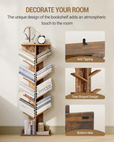 Hzuaneri Tree Bookshelf, 11 Tier Narrow Bookcase, Display Shelf, Book Organizer, Small Floor Standing Book Shelf for Bedroom, Living Room, Home Office, Rustic Brown BC01601X Hzuaneri
