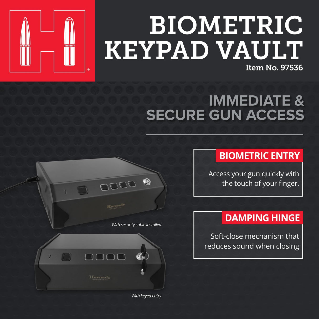 Hornady Biometric Keypad Vault (97536) - Fingerprint Gun Safe, Secure Your Pistol and Valuables, Quick Access - Digital Keypad Access and Backup Key - Ideal for Home and Nightstand Hornady