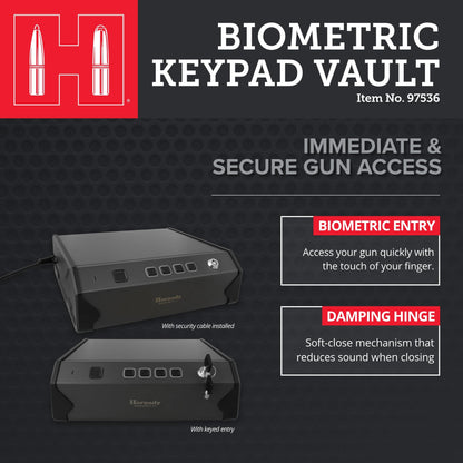 Hornady Biometric Keypad Vault (97536) - Fingerprint Gun Safe, Secure Your Pistol and Valuables, Quick Access - Digital Keypad Access and Backup Key - Ideal for Home and Nightstand - WoodArtSupply