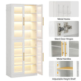 Tribesigns Tall Shoe Storage Cabinet with Acrylic Doors and LED Lights, 8-Tier Entryway Shoe Organizer Rack with Adjustable Shelves and Hanging Hooks for Narrow Closet, Hallway, Living Room, White Tribesigns