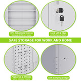 JAORD Garage Storage Cabinets with Wheels and Pegboard, 73" H Metal Storage Cabinet with Locking Doors and 4 Adjustable Shelves for Garage Home, Assembly Required, White JAORD