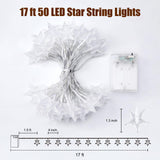 Minetom Star String Lights Battery Operated - 17 ft 50 LED Star Fairy String Lights with Timer, Waterproof for Indoor Bedroom Tent Loft Bed Patio Party Wedding Decor, Warm White Minetom