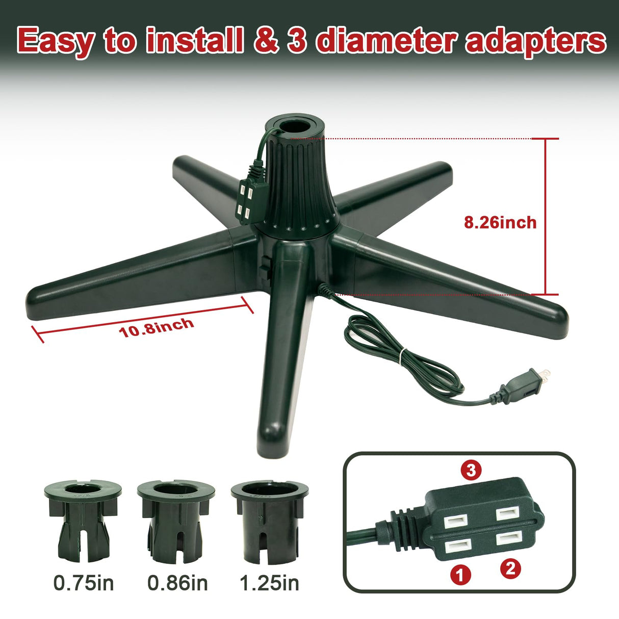 Rotating Christmas Tree Stand, 360 Degree Spinning Christmas Tree Stand for Up to a 7.5Ft, 70 Pound Artificial Christmas Tree,Adjustable Revolving Christmas tree stand for 3 trunk diameters,Dark Green Aierden