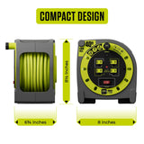 Masterplug 40ft Case Cord Reel, Retractable Extension Lead with Winding Handle, Safety Overload Circuit Breaker and Power Switch, 4x Grounded Outlets, 13amps, 14AWG Cable Masterplug