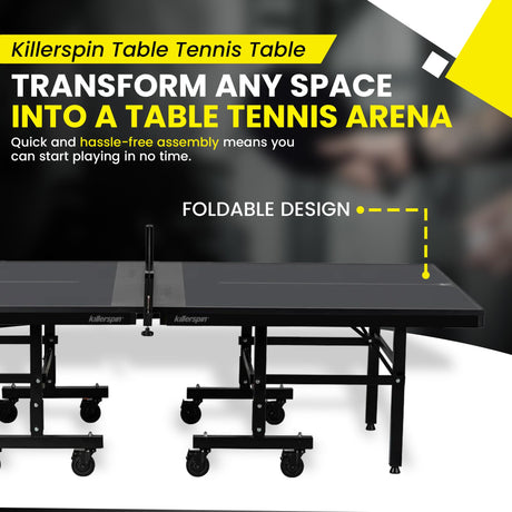 Killerspin MyT 415X Mega, Ping Pong Table, Foldable Table for Table Tennis, Portable Ping Pong Table Set with Built-in Paddle and Ball Storage, 25mm MDF Board Pingpongball Table, Graphite Color Killerspin