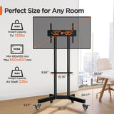 Perlegear Rolling TV Stand, Mobile TV Stand on Wheels for 32-85 Inch Screens up to 132 lbs, Height Adjustable Mobile TV Cart with Metal Shelf, Rolling TV Cart with Lockable Wheels Max VESA 600x400mm Perlegear