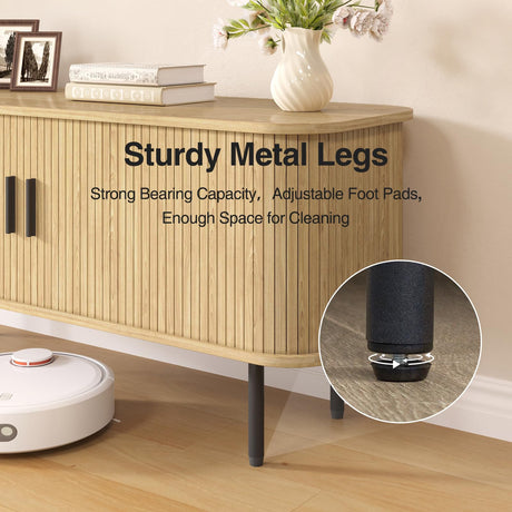 FiveWillowise 47" Natural Fluted TV Stand for TVs up to 60 Inch, Gaming Entertainment Center with Tambour Slatted Sliding Doors and Storage Cabinet, Media TV Consoles Table for Living Room, Office FiveWillowise