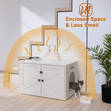 Timberer Cat Litter Box Enclosure, Litter Box Furniture Hidden with Removable Divider, Wooden Cat Washroom Furniture, Indoor Cat House, White Timberer