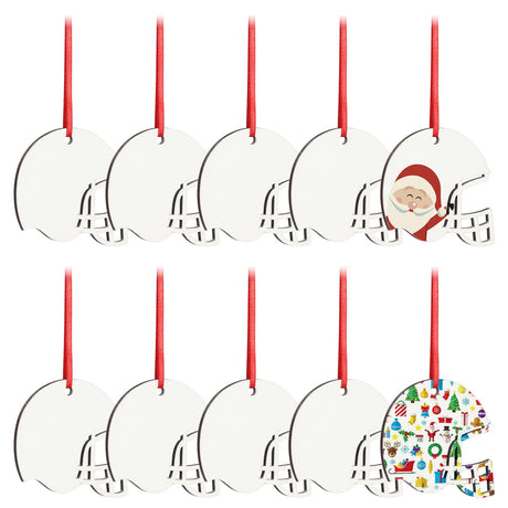 Sublimation Ornament Blanks MDF Personalized Blank Ornaments Helmet Blank Sublimation Ornaments Christmas Hanging Ornaments Discs with Red Rope for Xmas Ornament DIY Decoration Supplies 10 Pieces HooAMI