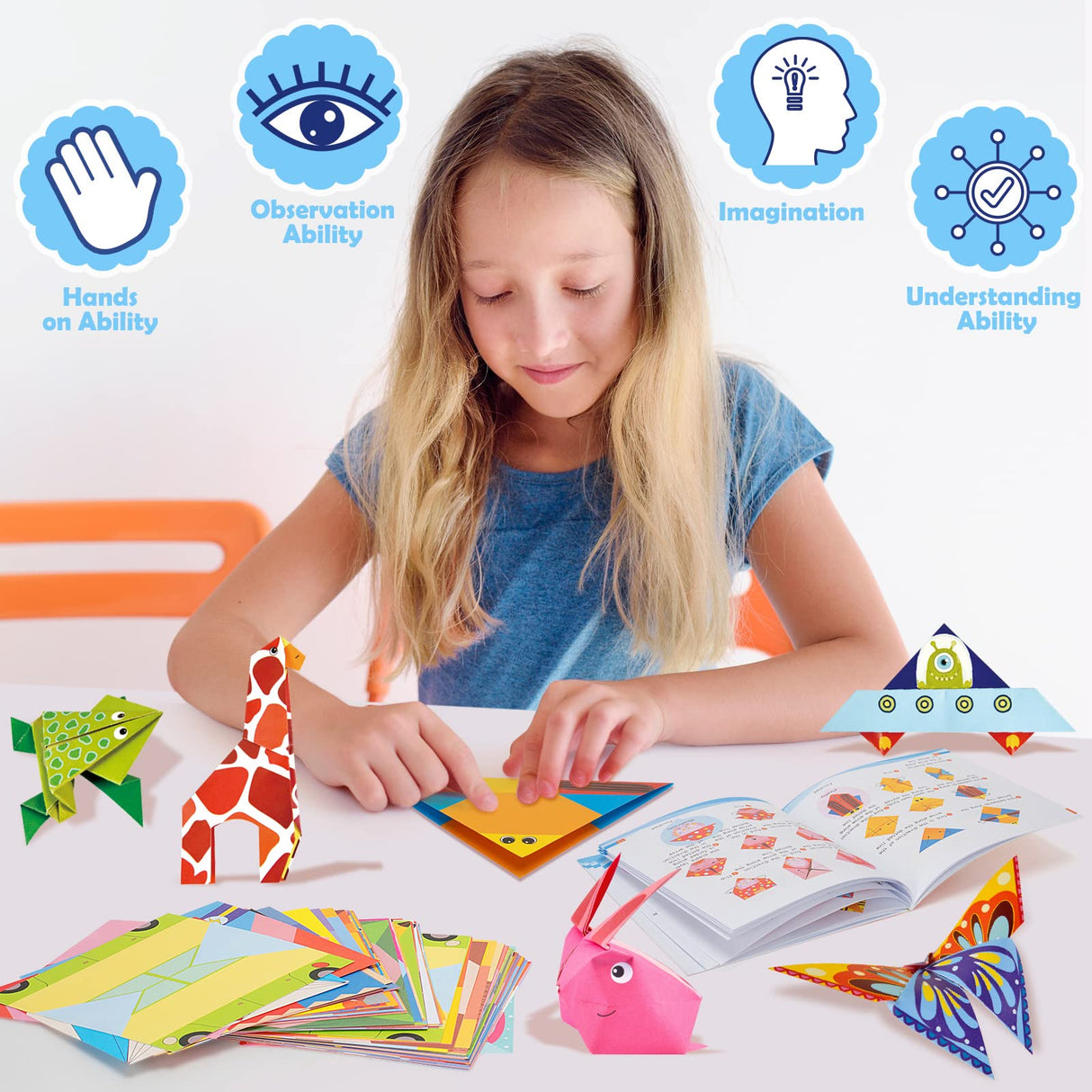 Aigybobo Origami Paper Set, 308PCS Kids Craft Paper Kit with Instructional Book for Girls Age 6,7,8,9,10,11,12, Art Projects Supplies for School Class Craft Lessons- Christmas Gifts for Boys&Girls Aigybobo