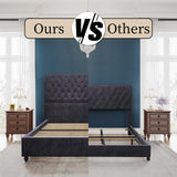 PaPaJet Bed Frame Queen Size Upholstered Platform Bed with 52.8'' Tall Sleigh Headboard, Button Tufted, No Box Spring Needed, Easy Assembly, Dark Grey PaPaJet