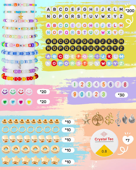 Taybonds Friendship Bracelet Making Kit- 24 Colors Beads Kit for Bracelets with Clay Beads, 4mm Seed Beads, Pony Beads, 8mm Glass Beads, Letter Beads and Charms, Jewelry Making Kit Gift for Girls 6-12 Taybonds