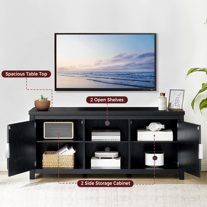 Unovivy 51" Black Fluted TV Stand with Storage, Mid Century Modern TV Stand with Storage Cabinets, Entertainment Center for TVs Up to 55", TV Console for Living Room, Bedroom