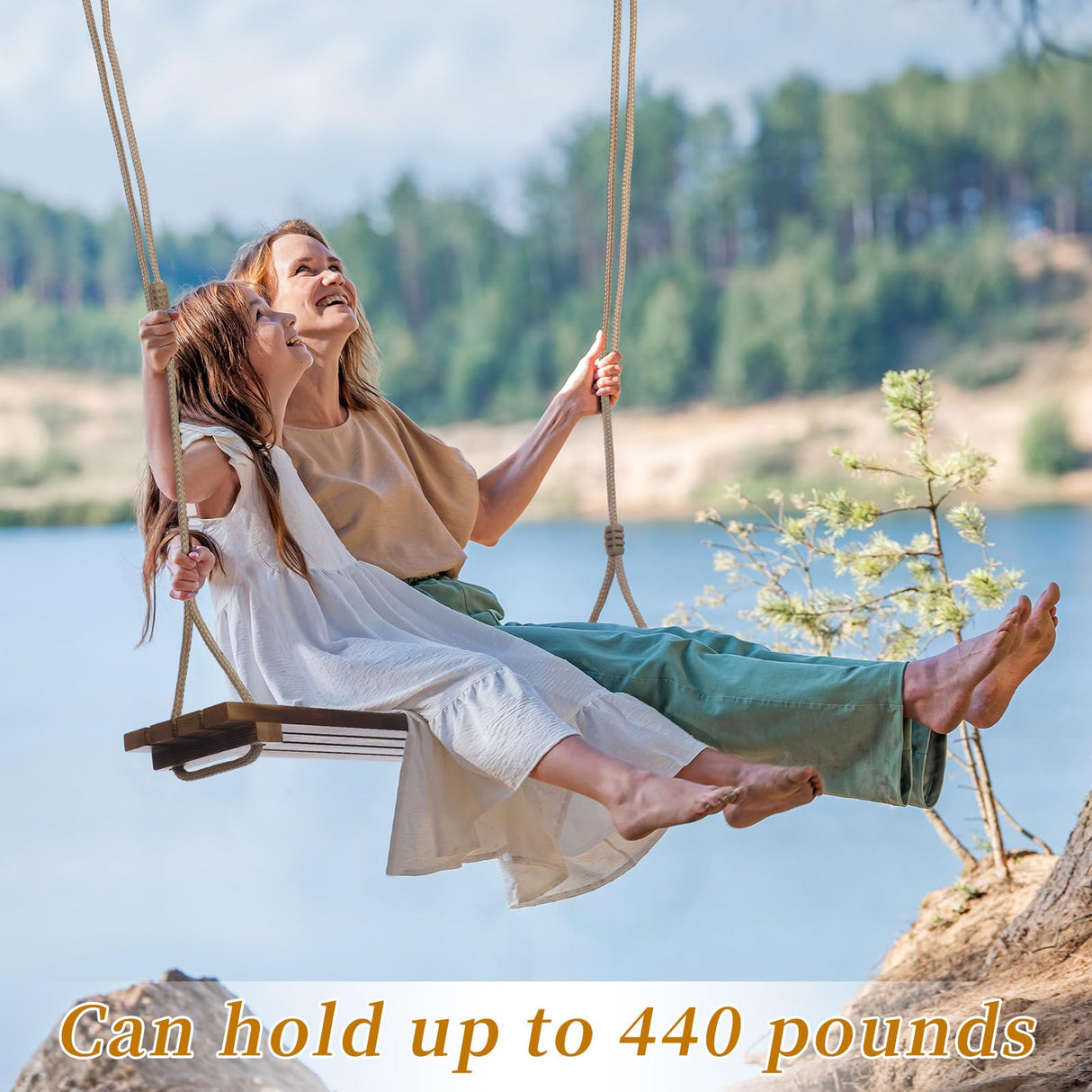 Hollowfly 2 Pcs Wood Swing Seat Carbonized Hanging Wood Tree Swing Adjustable Anticorrosive Waterproof Wooden Swing 440lbs Load for Adult Kids Indoor Outdoor Backyard Play, 24 x 6.3 x 1.42 Inch Hollowfly
