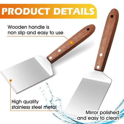 BBTO 20 Pcs Pizza Spatula Pie Server Stainless Steel Cake Serving Spatula Non Slip Easy to Grip Baking Triangular Spade Wood Handle Shovel for Desserts Pizza Pie Cake Biscuit (Full Style) - WoodArtSupply