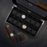 Lifomenz Co 12 Watch Box for Men Watch Display Case Wood Luxury Watch Box with Large Glass Window,Watch Organizer Box with Ultra Smooth PU Leather Interior Lifomenz Co