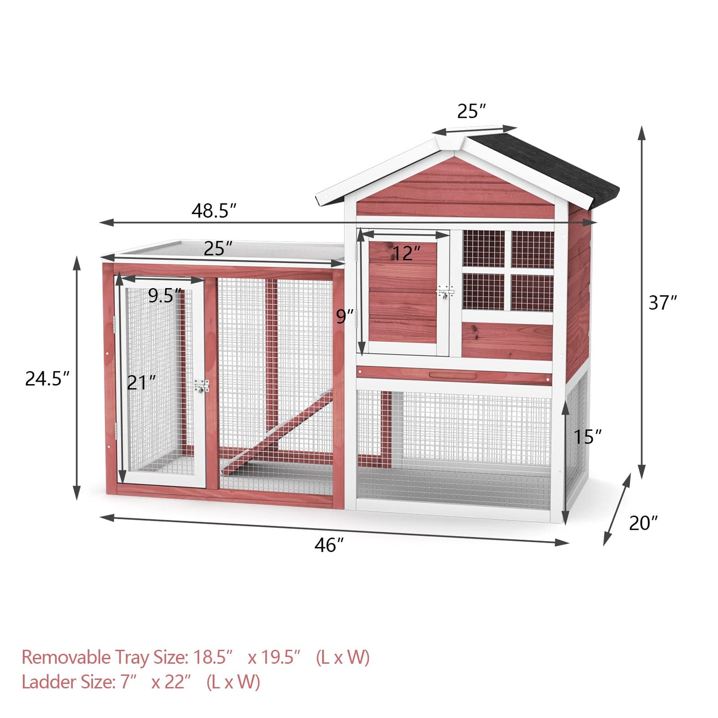 Tangkula Wood Rabbit Hutch, Outdoor Indoor Bunny Cage with Run, Removable Tray, Ramp, Ventilate Door, Waterproof Roof Chicken Coop Pet House for Chicken Rabbit Guinea Pig, 48.5 x 25 x 37 Inch, Red