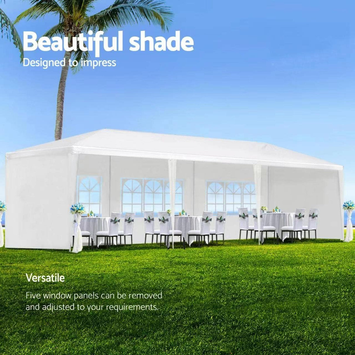 10'X30' Outdoor Party Tent, Wedding Canopy Tent with 5 Removable Sidewalls, Waterproof Gazebo Shelter for Parties BBQ Events, White Gaderth