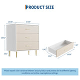 Elegant 3-Drawer White Dresser with Gold Handles and Legs, Wooden Nightstand with Linen-Textured Surface, Modern White Chest of Drawers, Narrow Accent Cabinet End Table for Living Room, Bedroom IDEALHOUSE