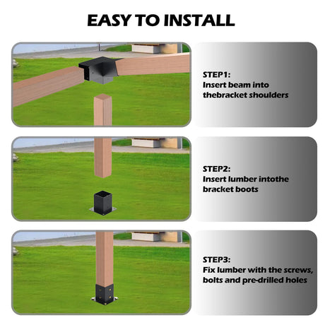Grehitk Pergola Kit with Brackets, 15°Slanted Roof Pergola Bracket Kit, Roof Wall Mount Extension Bracket Kit 3-Way Brackets for Pergolas,Log Cabin Outdoor Pergola 4"x 4" (Actual 3.5" X 3.5") Lumber Grehitk