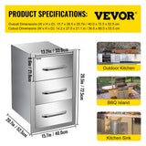 VEVOR Outdoor Kitchen Cabinets 16 W x 28.5 H x 20.5" D, BBQ Drawers Stainless Steel, Outdoor Kitchen Access Drawers with Handle, BBQ Island Drawers Flush Mount Triple Access, Patio Grill Station VEVOR