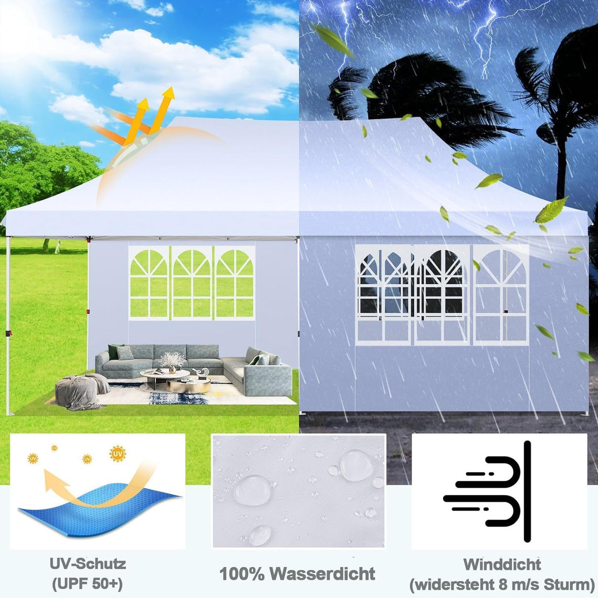 COBIZI Canopy 10x20 Pop Up Canopy Tent with 6 Sidewalls, Waterproof Commercial Canopy Ez Outdoor Instant Gazebo UV Protection 50+ Event Shelter, Garden Tents for Parties with Sandbags, White COBIZI