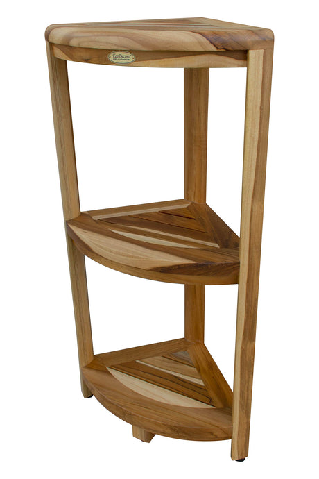 EcoDecors Snazzy Corner Natural ColorThree Tier Shelf Waterproof Teak Wood Shower Bench Stool Seat Chair For Inside Shower Provides Safety, Storage and Organization For Bathroom Accessories EcoDecors