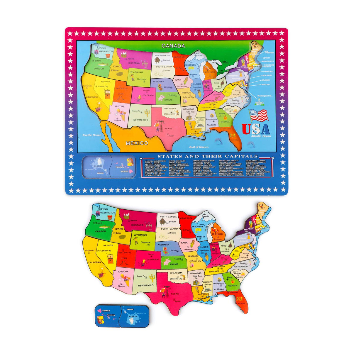 Wondertoys 46 Pieces Wooden USA Map Puzzle for Kids US Map Puzzle Educational Geography Puzzles United States Map Puzzle for Boy Girl Wondertoys