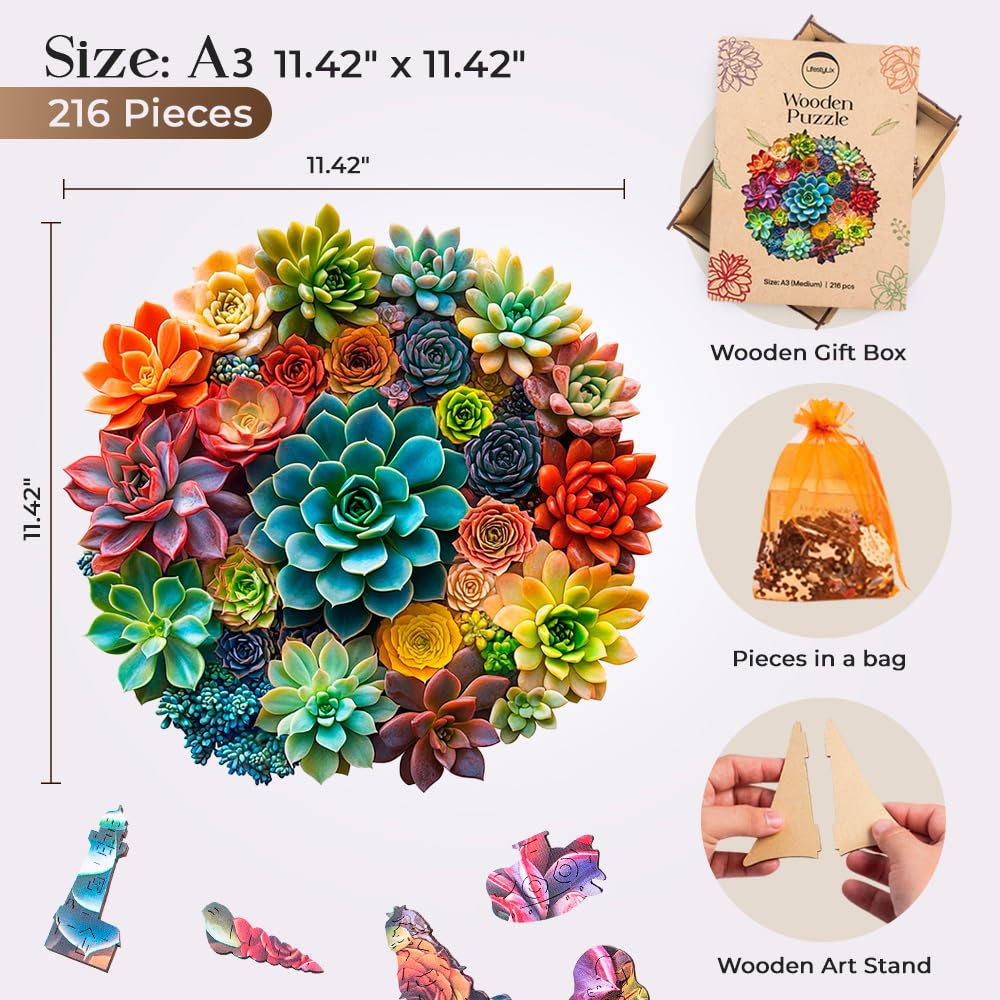 Wooden Puzzle for Adults, 216 pcs Puzzle, Wooden Jigsaw Puzzle, Jigsaw Puzzles, Succulent Puzzles, Rompecabezas de Madera LifeStyLix